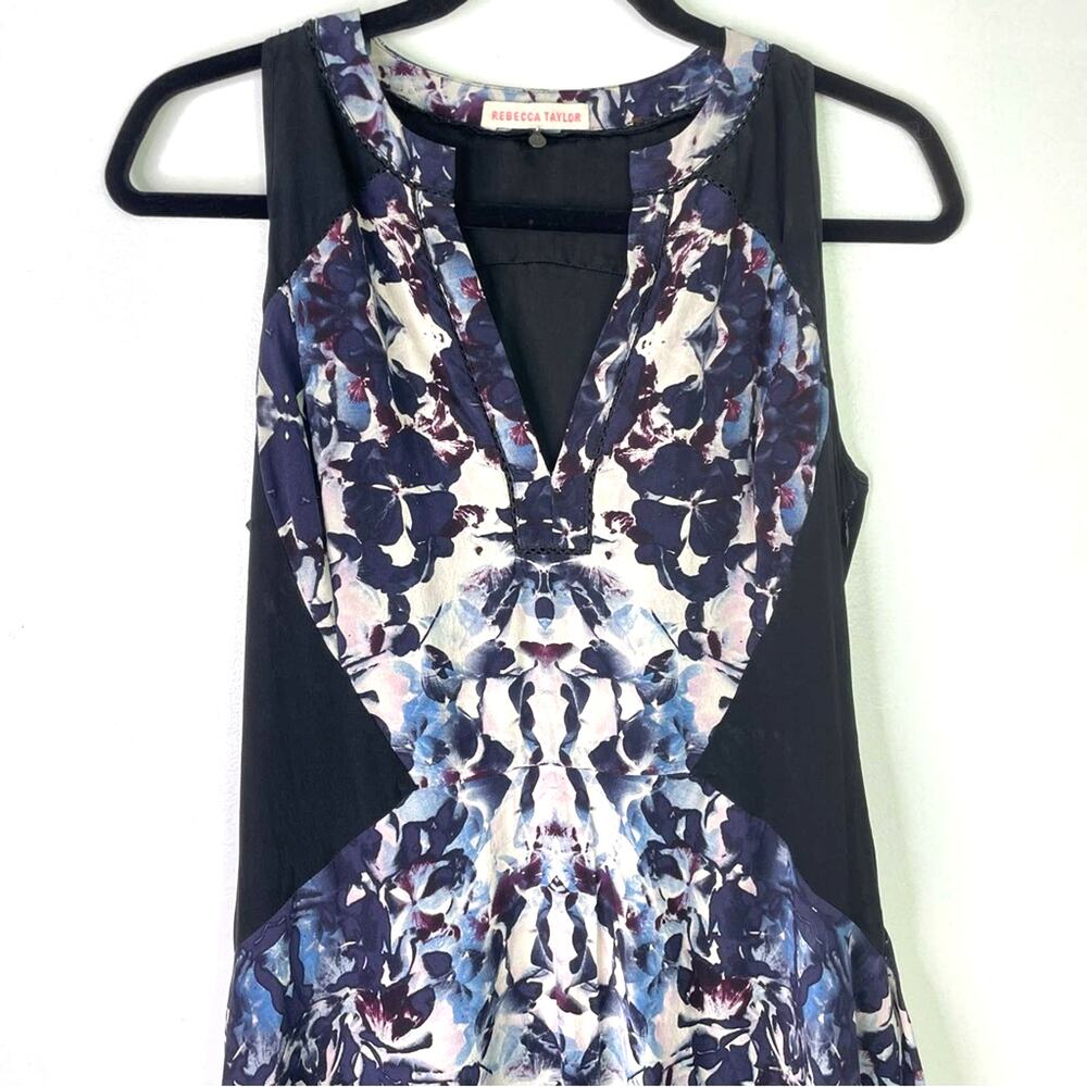 Rebecca Taylor 100% Silk Dress Abstract Print Blue Black Maroon 8 - Picture 4 of 10